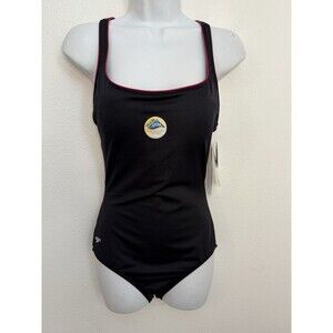 New Womens Speedo One Piece Swimsuit Conservative Cut Soft Cups Black Red 10
